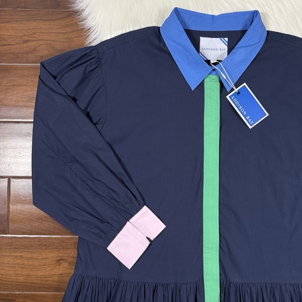 Addison‎ Bay Women's Size XL Navy Blue Collared Poplin Lane Shirt Dress - Picture 2 of 12